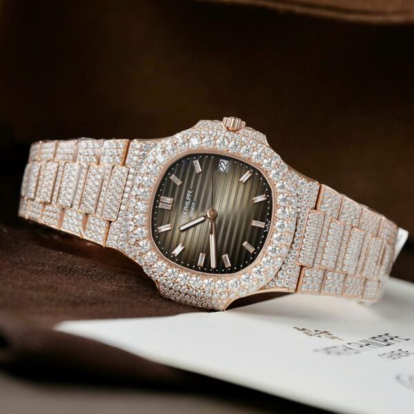 Best Fake Patek Philippe Nautilus 5711 Replica Watch Gold Wrapped + Moissanite Diamonds Hong Kong Custom 40mm - Top Watch - Image 5