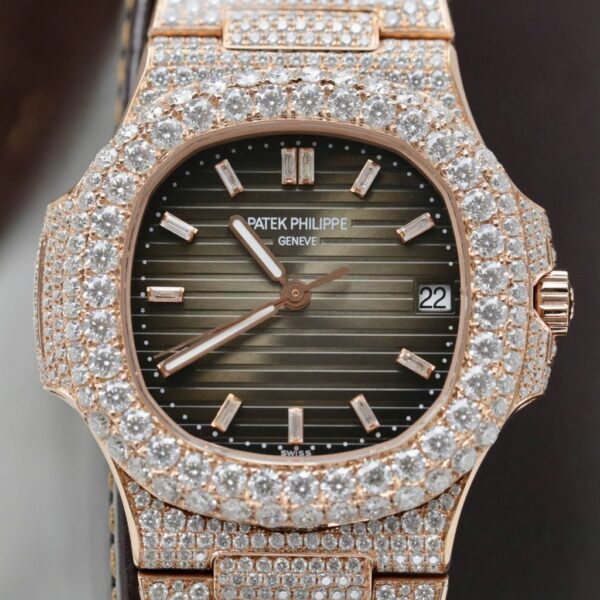 Best Fake Patek Philippe Nautilus 5711 Replica Watch Gold Wrapped + Moissanite Diamonds Hong Kong Custom 40mm - Top Watch - Image 6