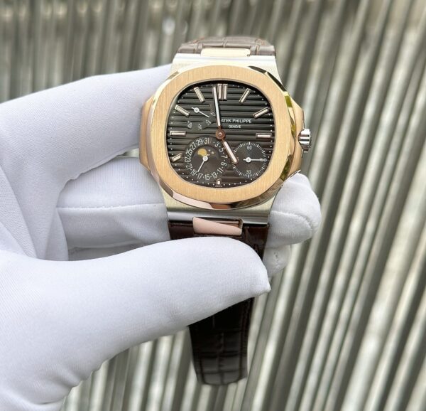 Best Fake Patek Philippe Nautilus 5712 Demi Rose Plated Leather Strap Rep 11 Watch Factory GR 40mm - Top Watch