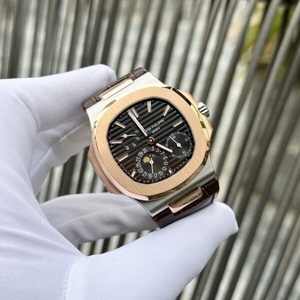 Best Fake Patek Philippe Nautilus 5712 Demi Rose Plated Leather Strap Rep 11 Watch Factory GR 40mm - Top Watch - Image 2