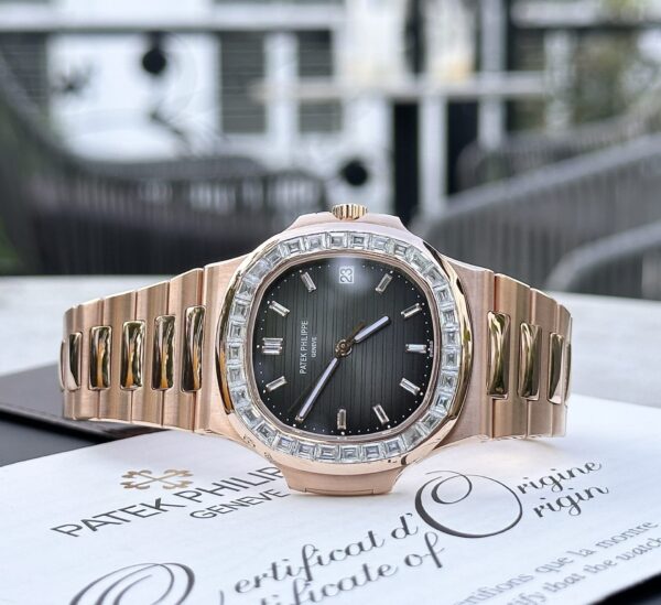 Best Fake Patek Philippe Nautilus 5723 Gold Wrapped With Moissanite Baguette Diamonds 3K 40mm - Top Watch - Image 2
