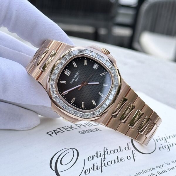 Best Fake Patek Philippe Nautilus 5723 Gold Wrapped With Moissanite Baguette Diamonds 3K 40mm - Top Watch - Image 3