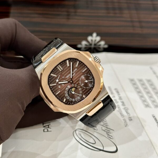 Best Fake Patek Philippe Replica Watch Nautilus 5712 Demi Rose Gold Chocolate GRF 40mm - Top Watch - Image 2