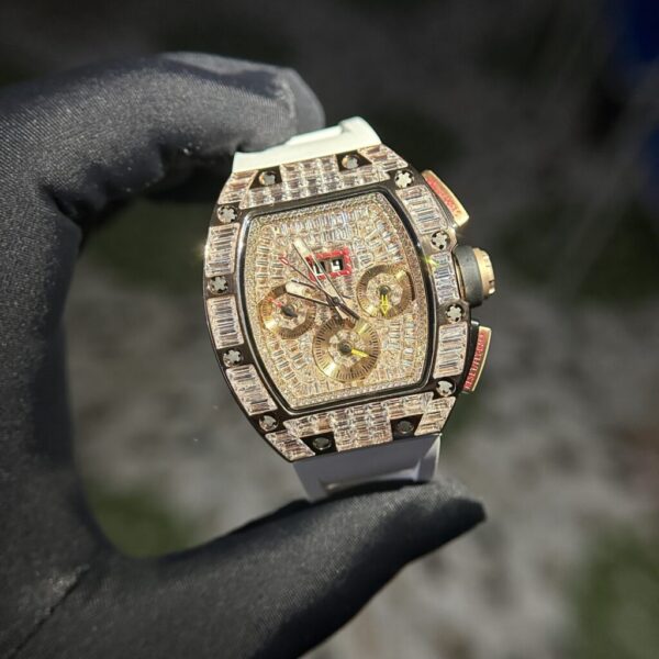 Swiss 1:1 Richard Mille Replica 1:1 Watch RM011 With Full Diamond Rubber Strap 44mm - Top Watch - Image 2