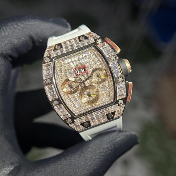 Swiss 1:1 Richard Mille Replica 1:1 Watch RM011 With Full Diamond Rubber Strap 44mm - Top Watch - Image 3