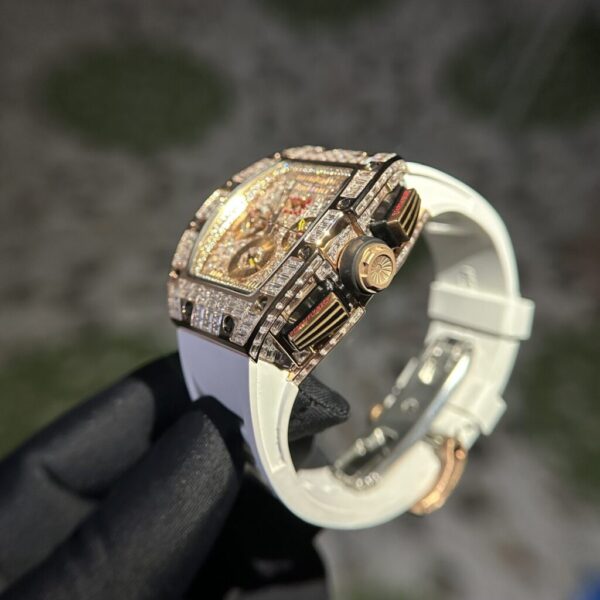 Swiss 1:1 Richard Mille Replica 1:1 Watch RM011 With Full Diamond Rubber Strap 44mm - Top Watch - Image 4