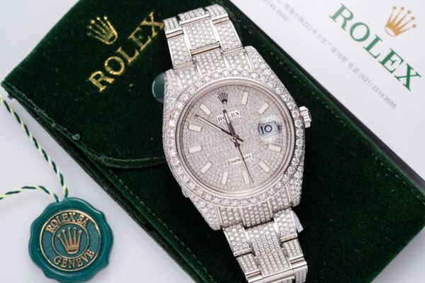 Replica Rolex DateJust Rep 11 Watch Full Diamond Moissanite White 41mm - Top Watch