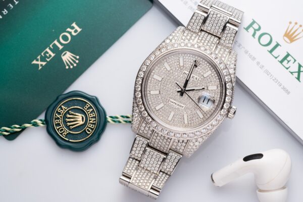 Replica Rolex DateJust Rep 11 Watch Full Diamond Moissanite White 41mm - Top Watch - Image 2