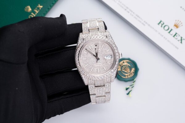 Replica Rolex DateJust Rep 11 Watch Full Diamond Moissanite White 41mm - Top Watch - Image 3