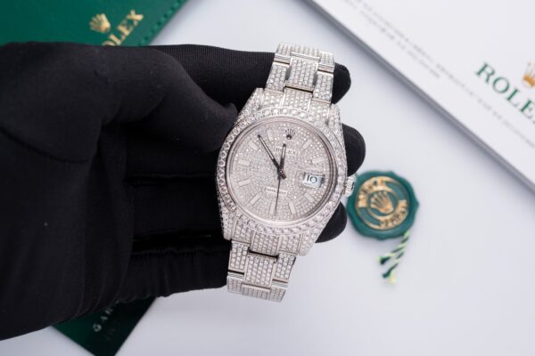 Replica Rolex DateJust Rep 11 Watch Full Diamond Moissanite White 41mm - Top Watch - Image 4