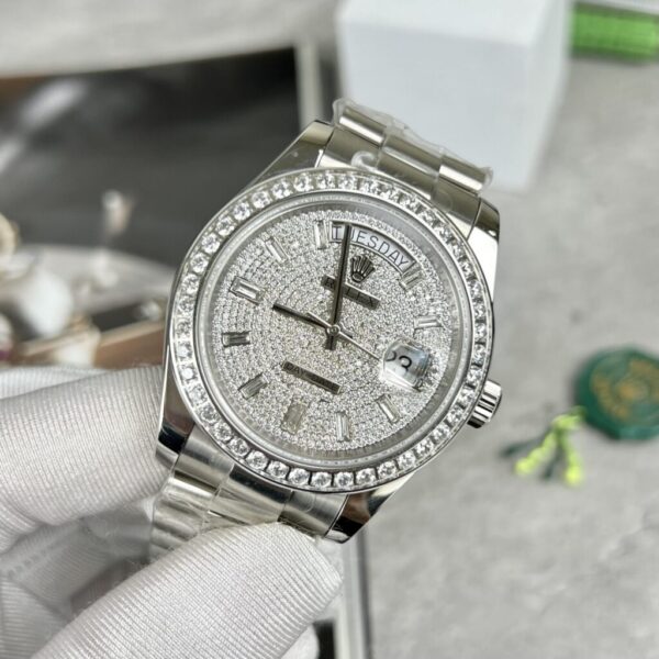 Swiss 1:1 Rolex Day-Date Best Fake Replica Watch Full Swarovski Crystal 40mm - Top Watch - Image 3