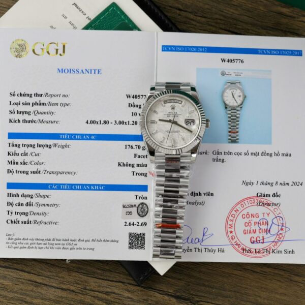 Best Fake Rolex Day-Date Độ Mặt Số Thiên Thạch Cọc Số Moissanite Replica GM 40mm - Top Watch