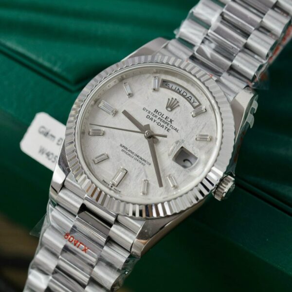 Best Fake Rolex Day-Date Độ Mặt Số Thiên Thạch Cọc Số Moissanite Replica GM 40mm - Top Watch - Image 4