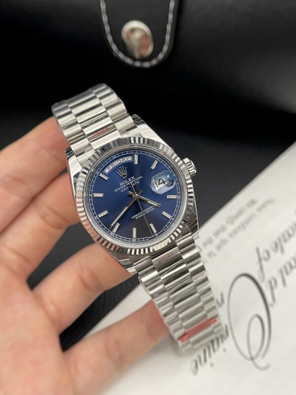 Replica Rolex Day-Date High Quality Replica Blue Dial Metal Strap EW Factory 40mm - Top Watch - Image 3