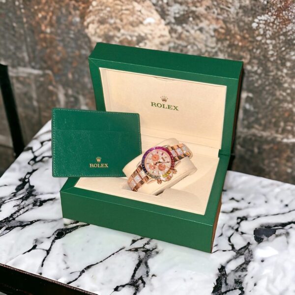 Replica Rolex Daytona Rainbow Replica Watch Gold Wrapped + Ruby + Moissanite Diamonds 40mm - Top Watch - Image 4