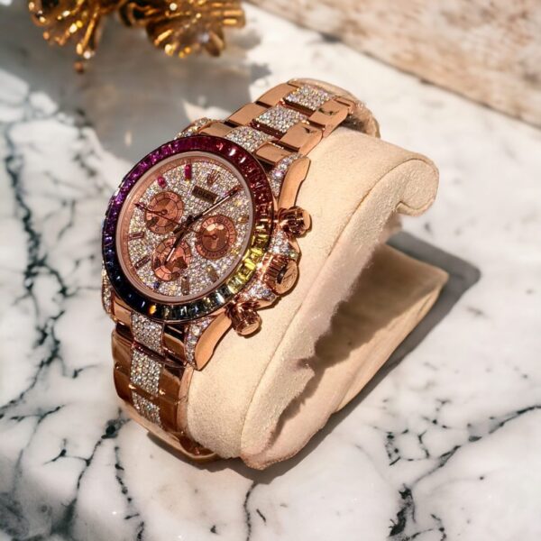 Replica Rolex Daytona Rainbow Replica Watch Gold Wrapped + Ruby + Moissanite Diamonds 40mm - Top Watch - Image 5