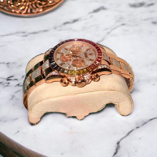Replica Rolex Daytona Rainbow Replica Watch Gold Wrapped + Ruby + Moissanite Diamonds 40mm - Top Watch - Image 7