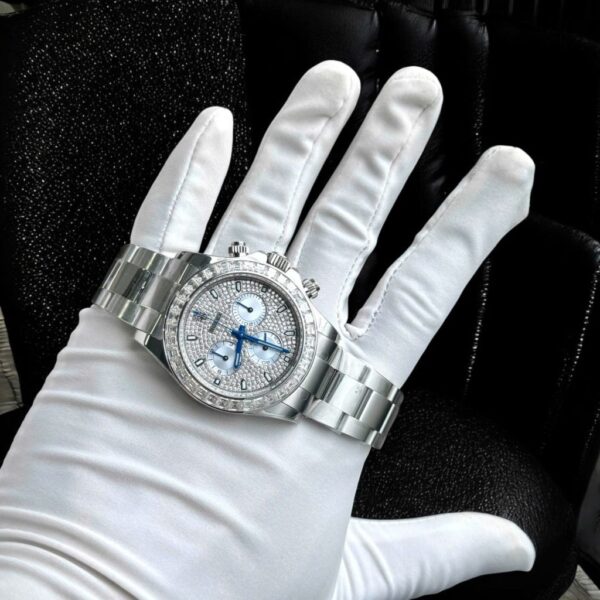 Swiss 1:1 Rolex Daytona Replica Watch Custom Moissanite Diamonds Baguette Hong Kong 40mm - Top Watch - Image 5