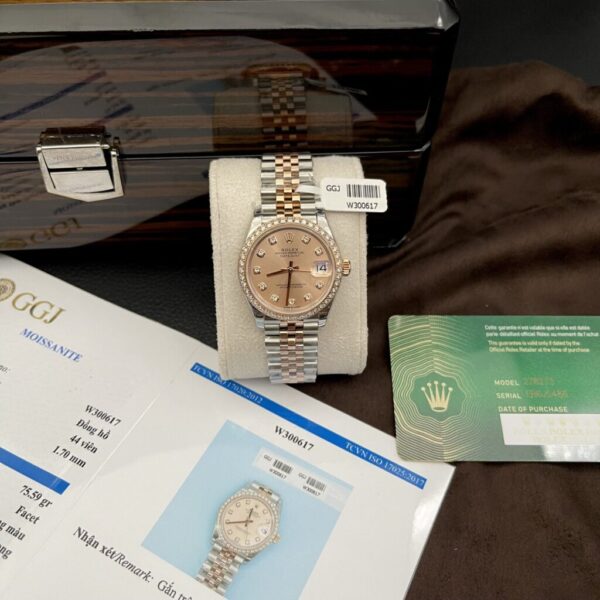 Best Fake Rolex Rep 11 Watch DateJust Pink Dial Moissanite Diamond Bezel EW 31mm - Top Watch - Image 2