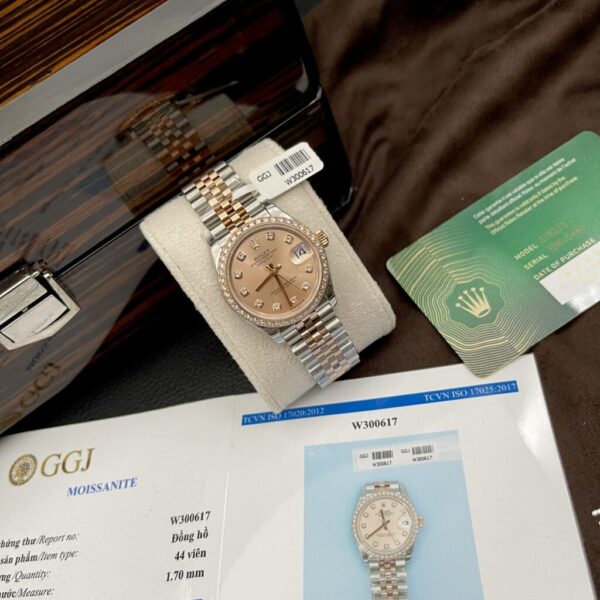 Best Fake Rolex Rep 11 Watch DateJust Pink Dial Moissanite Diamond Bezel EW 31mm - Top Watch - Image 3