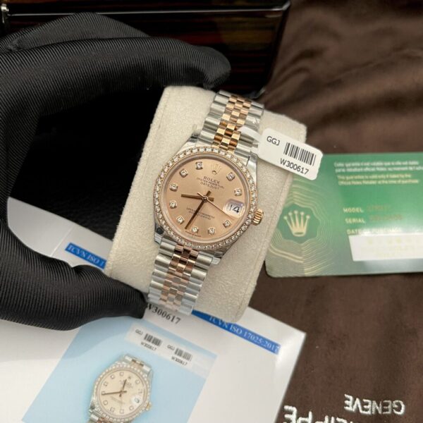 Best Fake Rolex Rep 11 Watch DateJust Pink Dial Moissanite Diamond Bezel EW 31mm - Top Watch - Image 4