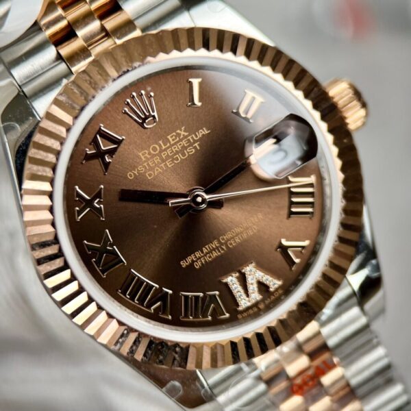 Replica Rolex Rep 11 Watch DateJust Women's Gold Wrapped Chocolate Dial Roman Numerals GM Factory 31mm - Top Watch - Image 3