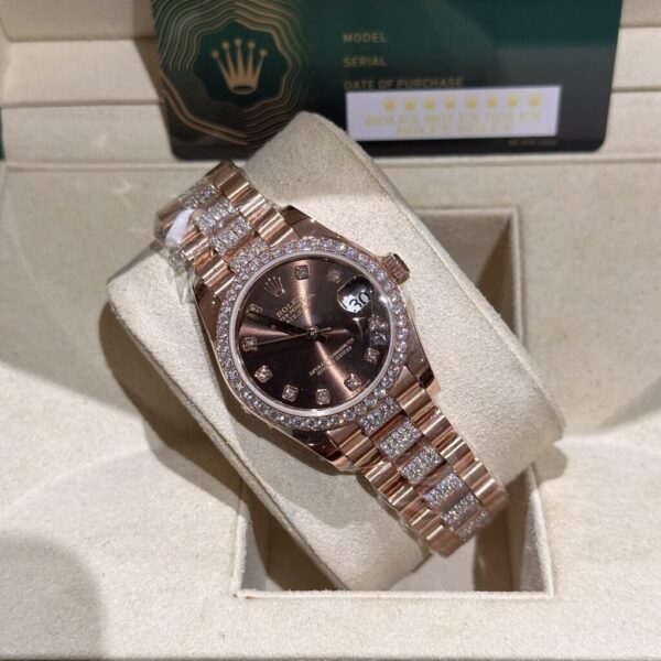 Replica Rolex Rep 11 Watch DateJust Women's Rose Gold With Moissanite Diamond Chocolate Dial 31mm - Top Watch - Image 2