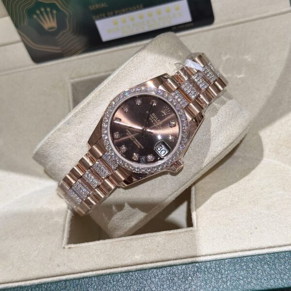 Replica Rolex Rep 11 Watch DateJust Women's Rose Gold With Moissanite Diamond Chocolate Dial 31mm - Top Watch - Image 3