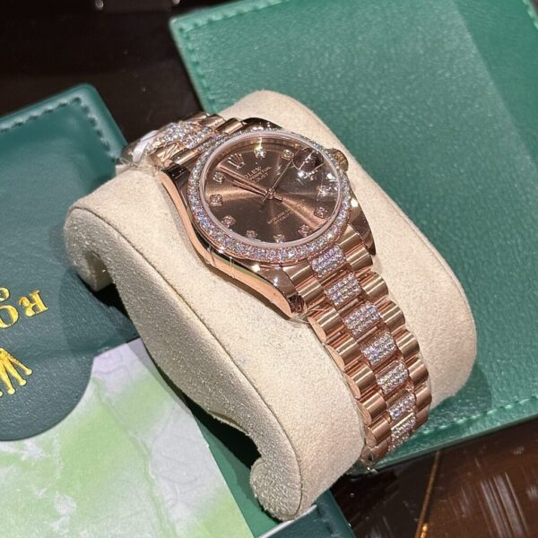 Replica Rolex Rep 11 Watch DateJust Women's Rose Gold With Moissanite Diamond Chocolate Dial 31mm - Top Watch - Image 5