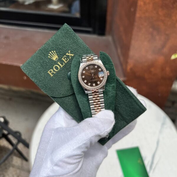 Best Fake Rolex Rep Watch DateJust Women's Chocolate Dial With Stone Bezel Factory EW 31mm - Top Watch