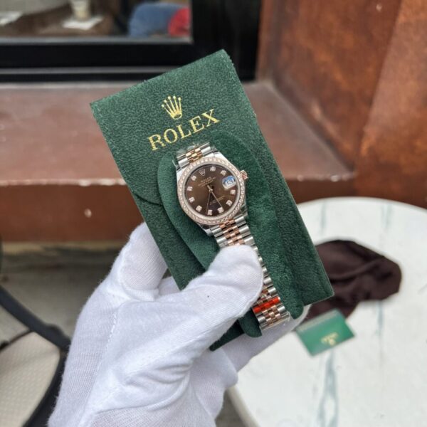 Best Fake Rolex Rep Watch DateJust Women's Chocolate Dial With Stone Bezel Factory EW 31mm - Top Watch - Image 2