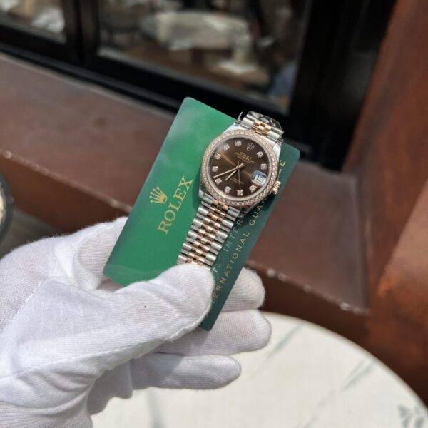 Best Fake Rolex Rep Watch DateJust Women's Chocolate Dial With Stone Bezel Factory EW 31mm - Top Watch - Image 3