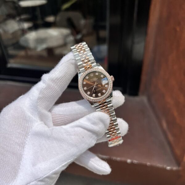 Best Fake Rolex Rep Watch DateJust Women's Chocolate Dial With Stone Bezel Factory EW 31mm - Top Watch - Image 4
