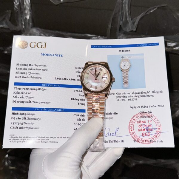 Best Fake Rolex Replica 11 Watch Natural Mother of Pearl Dial Moissanite Gold Wrapped Day-Date 40mm - Top Watch