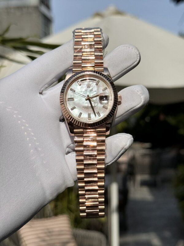 Best Fake Rolex Replica 11 Watch Natural Mother of Pearl Dial Moissanite Gold Wrapped Day-Date 40mm - Top Watch - Image 2