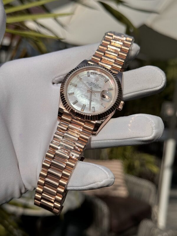 Best Fake Rolex Replica 11 Watch Natural Mother of Pearl Dial Moissanite Gold Wrapped Day-Date 40mm - Top Watch - Image 4