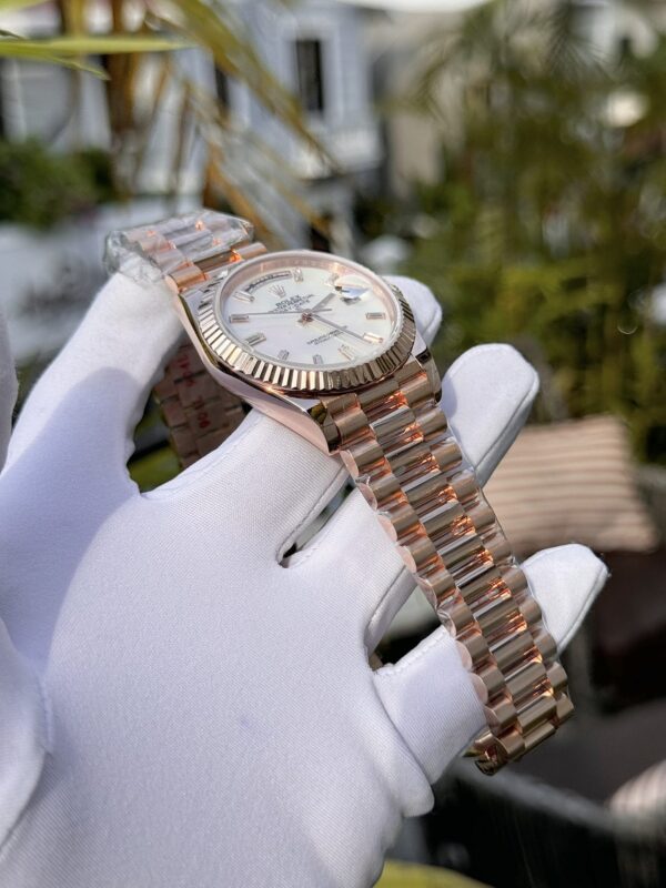 Best Fake Rolex Replica 11 Watch Natural Mother of Pearl Dial Moissanite Gold Wrapped Day-Date 40mm - Top Watch - Image 5