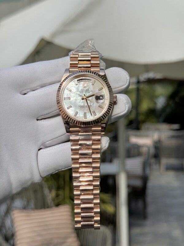 Best Fake Rolex Replica 11 Watch Natural Mother of Pearl Dial Moissanite Gold Wrapped Day-Date 40mm - Top Watch - Image 6