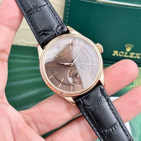 Swiss 1:1 Rolex Replica 11 Watch Cellini 50525 Chocolate Dial Black Leather Strap 39mm - Top Watch