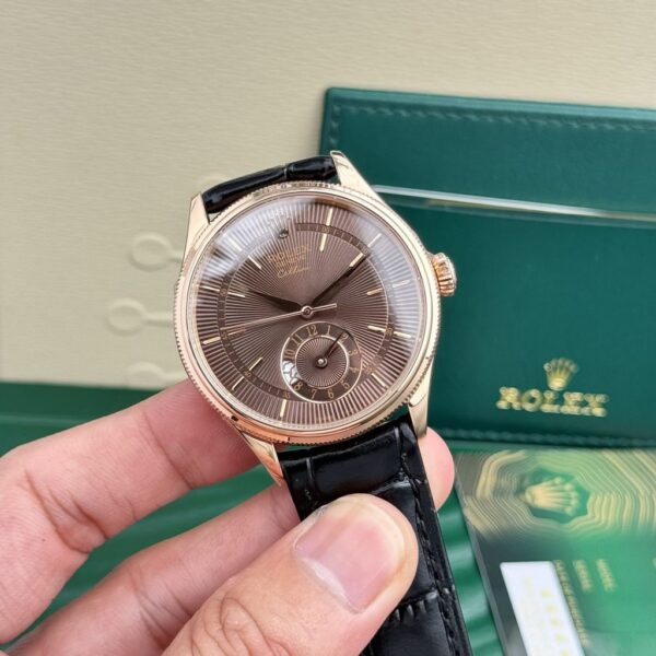 Swiss 1:1 Rolex Replica 11 Watch Cellini 50525 Chocolate Dial Black Leather Strap 39mm - Top Watch - Image 2