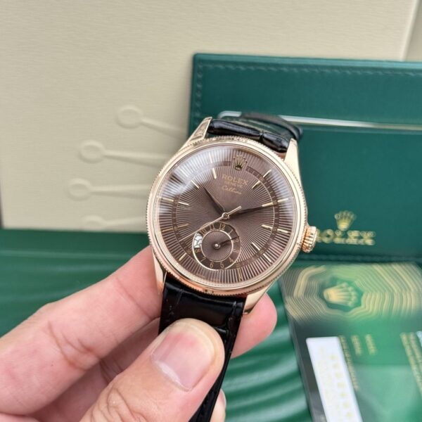 Swiss 1:1 Rolex Replica 11 Watch Cellini 50525 Chocolate Dial Black Leather Strap 39mm - Top Watch - Image 3