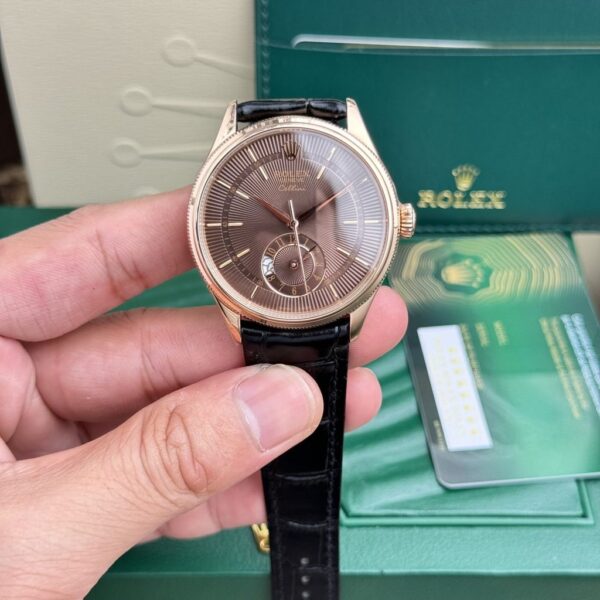 Swiss 1:1 Rolex Replica 11 Watch Cellini 50525 Chocolate Dial Black Leather Strap 39mm - Top Watch - Image 4