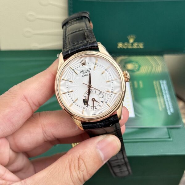 Replica Rolex Replica 1:1 Watch Cellini 50525 White Face Black Leather Strap 39mm - Top Watch - Image 2