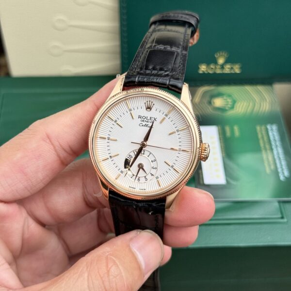 Replica Rolex Replica 1:1 Watch Cellini 50525 White Face Black Leather Strap 39mm - Top Watch - Image 3