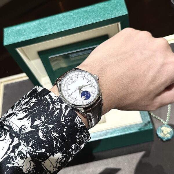 Replica Rolex Replica 1:1 Watch Cellini Moonphase 50535 Brown Leather Strap 39mm - Top Watch - Image 6