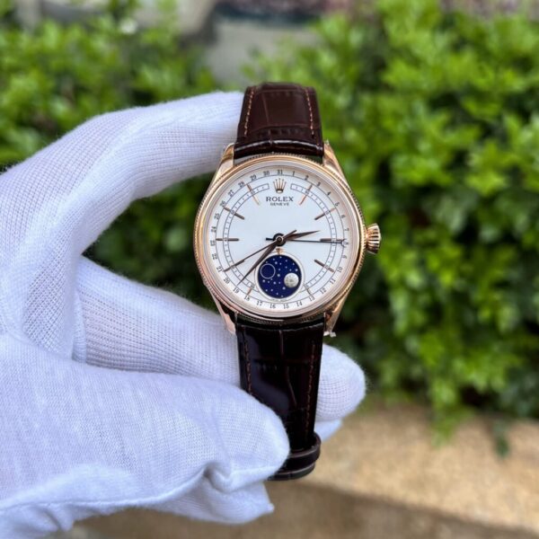 Swiss 1:1 Rolex Replica 11 Watch Cellini Moonphase 50535 Rose Gold Plated White Dial 39mm - Top Watch