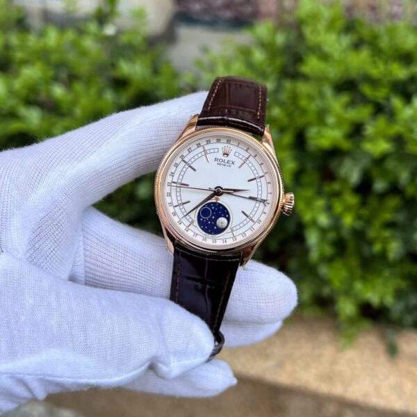 Swiss 1:1 Rolex Replica 11 Watch Cellini Moonphase 50535 Rose Gold Plated White Dial 39mm - Top Watch - Image 2