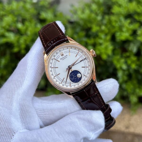 Swiss 1:1 Rolex Replica 11 Watch Cellini Moonphase 50535 Rose Gold Plated White Dial 39mm - Top Watch - Image 3