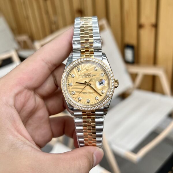 Swiss 1:1 Rolex Replica 1:1 Watch DateJust Champagne Gold With Stone Jubilee Strap EW 36-41mm - Top Watch