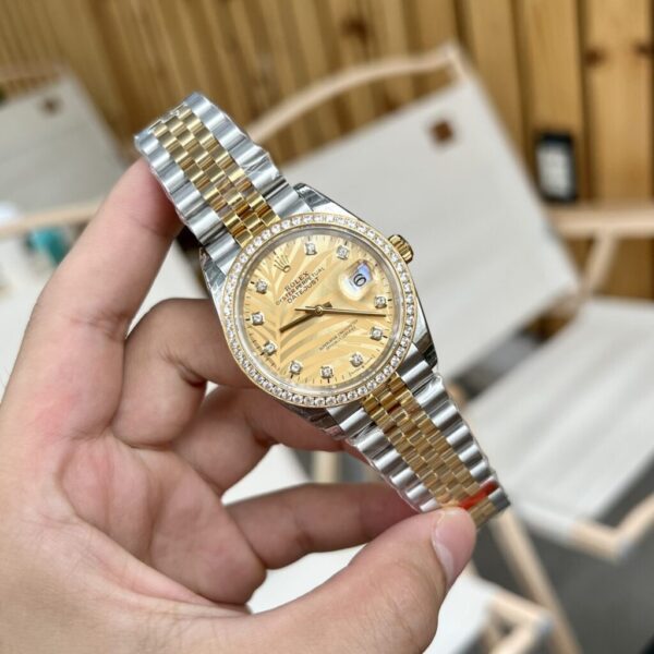 Swiss 1:1 Rolex Replica 1:1 Watch DateJust Champagne Gold With Stone Jubilee Strap EW 36-41mm - Top Watch - Image 2